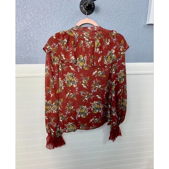 Allison New York Floral Ruffle Floral Blouse Maroon - Picture 4 of 8